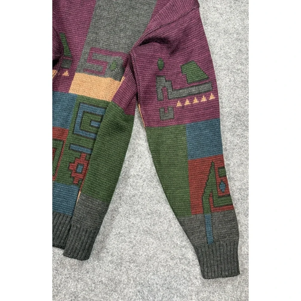 Vintage Wool 80s Crewneck Sweater Bill Cosby Grandpa Cabin Core Aztec Lodge Cozy